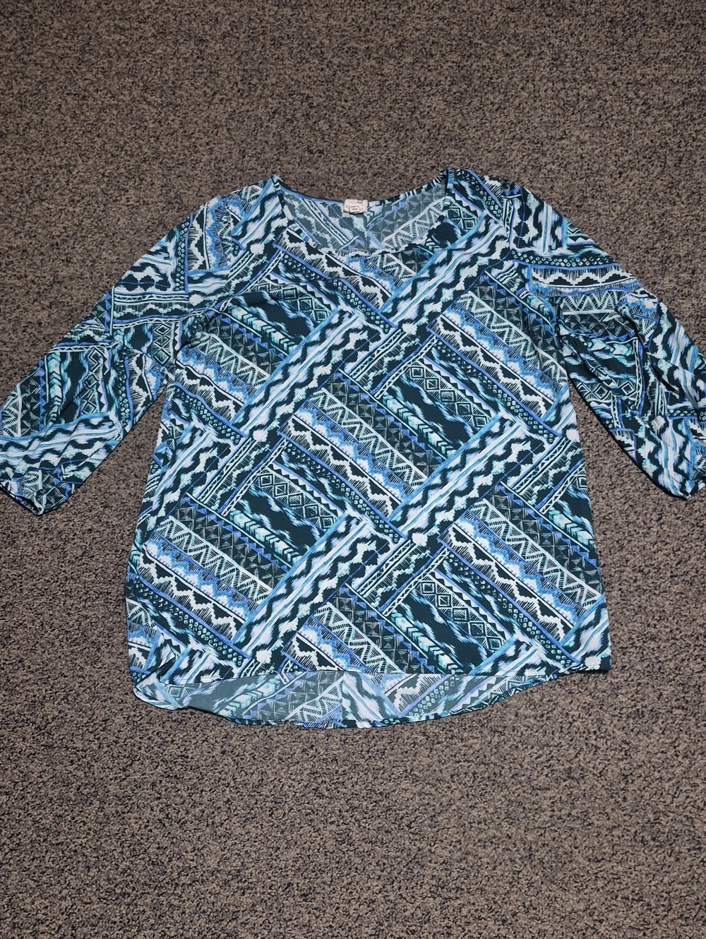 Pink Owl Blue Geometric V-Neck Blouse